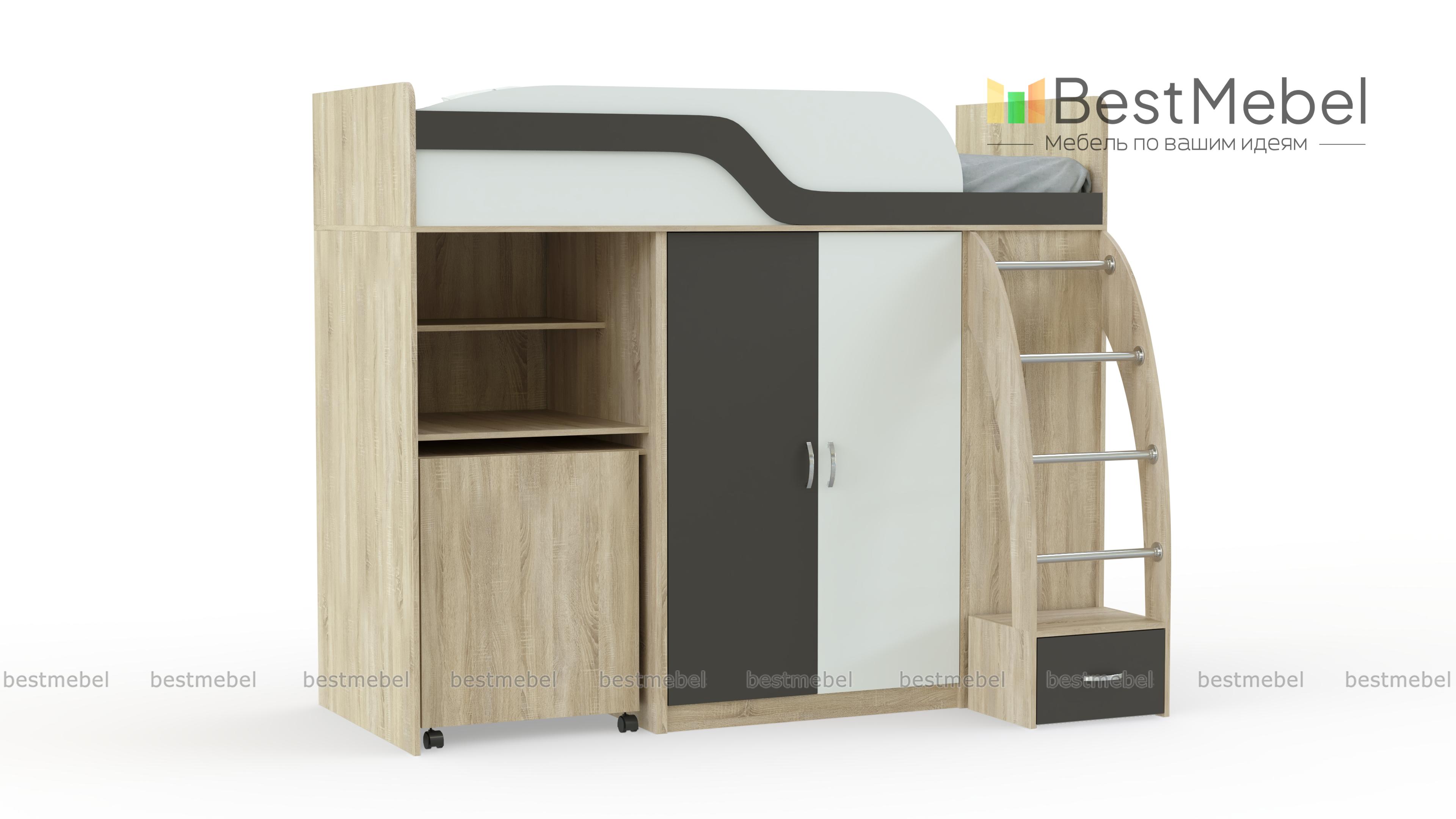 Кровать-чердак с рабочей зоной Мираж К22 BMS - Фото